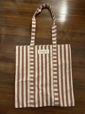 Sezane Red and Cream Striped Canvas Tote